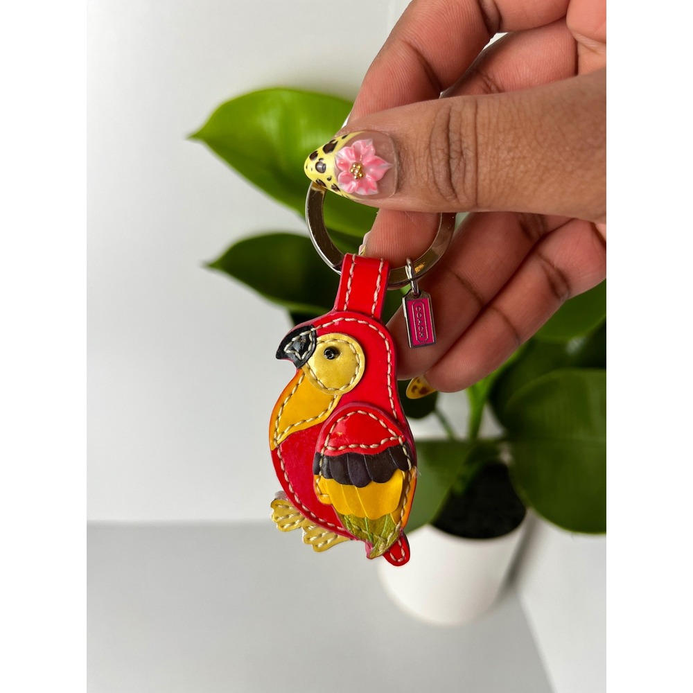 ♡ Coach ♡ Whimsical Leather Y2K Colorful Bird Parrot Key Chain Bag Charm - Picture 3 of 7